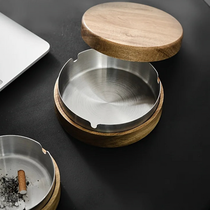 Acacia Houten Asbak met Deksel