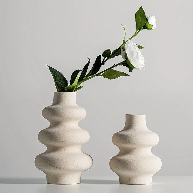 Ensemble de 2 vases en céramique beige - Déco scandinave moderne