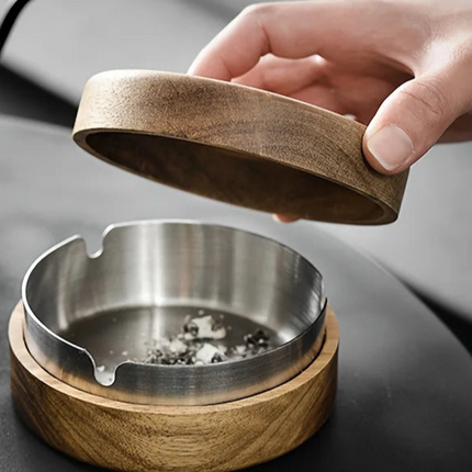 Acacia Houten Asbak met Deksel