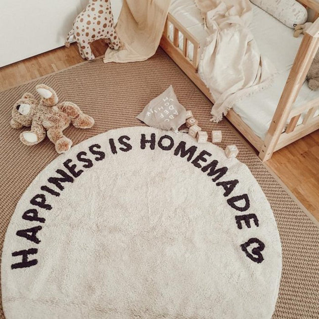 Tapis rond en coton 'Le bonheur est fait maison'