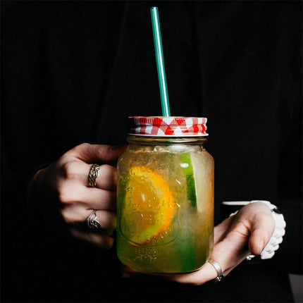 Glazen Drinkpot met Deksel & Rietje