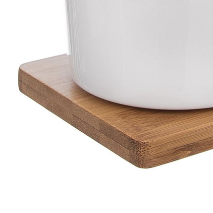 Suikerpot en Melkkan Porselein Wit met Houten Houder
