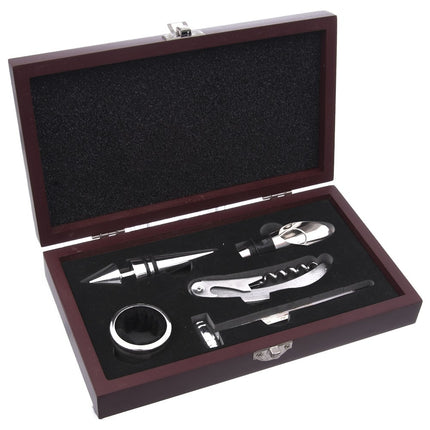 Luxe Wijnaccessoires Set - Houten Cadeaubox