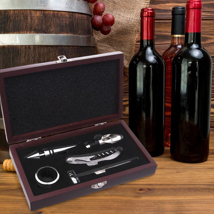 Luxe Wijnaccessoires Set - Houten Cadeaubox