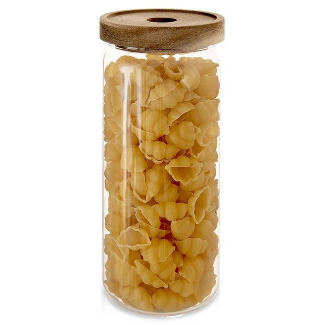 Glazen Voorraadpot 1,6 L – Borosilicaat met Acacia Houten Deksel & Siliconen Ring