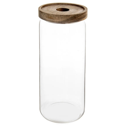 Glazen Voorraadpot 1,6 L – Borosilicaat met Acacia Houten Deksel & Siliconen Ring