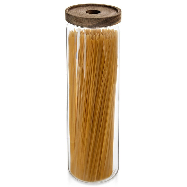 Glazen Voorraadpot 1,85 L – Borosilicaat met Acacia Schroefdeksel & Siliconen Ring