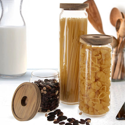 Glazen Voorraadpot 1,85 L – Borosilicaat met Acacia Schroefdeksel & Siliconen Ring