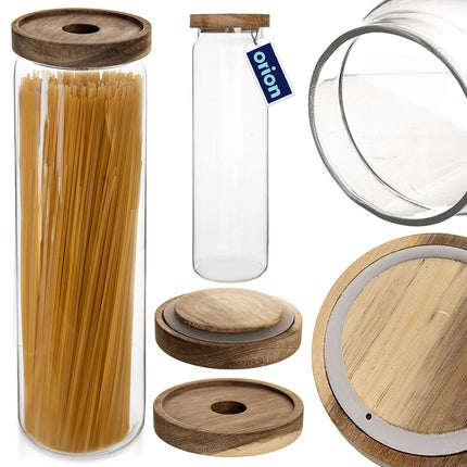 Glazen Voorraadpot 1,85 L – Borosilicaat met Acacia Schroefdeksel & Siliconen Ring