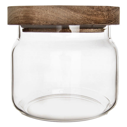 Glazen Voorraadpot 500 ml – Borosilicaat met Acacia Houten Deksel & Siliconen Ring