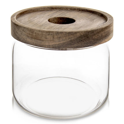Glazen Voorraadpot 500 ml – Borosilicaat met Acacia Houten Deksel & Siliconen Ring