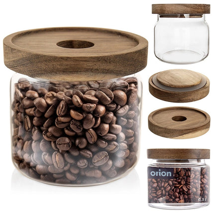 Glazen Voorraadpot 500 ml – Borosilicaat met Acacia Houten Deksel & Siliconen Ring
