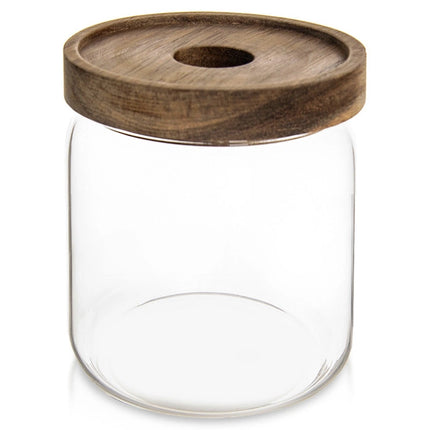 Glazen Voorraadpot 730 ml – Borosilicaat met Acacia Houten Deksel & Siliconen Ring