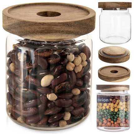 Glazen Voorraadpot 730 ml – Borosilicaat met Acacia Houten Deksel & Siliconen Ring