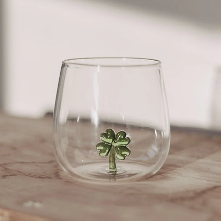 Design Drinkglas met 3D klavertje