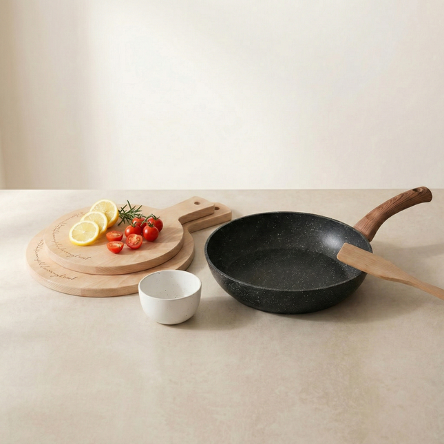 Keuken set met koekenpan, snijplanken en kom van HomeLush
